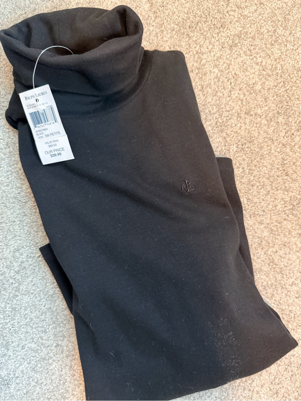 NWT Lauren Ralph Lauren Petite Black Turtleneck 100% Cotton PS